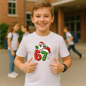 Tricou SIX SEVEN 67 Mos Craciun Salut 2, din bumbac 100%, tricou alb, Copii | Dama | Barbat