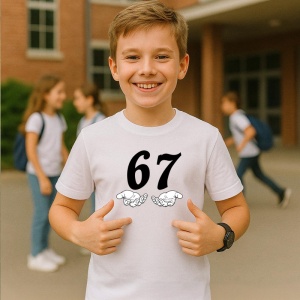 Tricou SIX SEVEN 67 Numar Simplu Clasic, din bumbac 100%, tricou alb, Copii | Dama | Barbat - Img 2