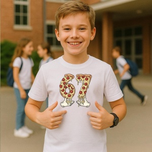 Tricou SIX SEVEN 67 Pizza Amuzanta, din bumbac 100%, tricou alb, Copii | Dama | Barbat - Img 2