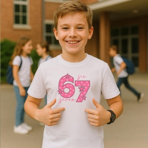 Tricou SIX SEVEN 67 Roz Stele Dragut, din bumbac 100%, tricou alb, Copii | Dama | Barbat - Img 2