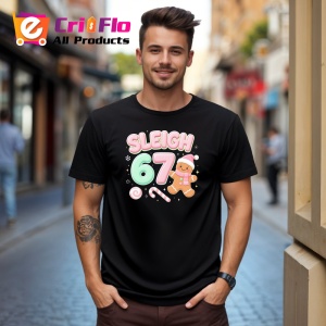 Tricou SIX SEVEN 67 Sanie Craciun Vesela, din bumbac 100%, tricou negru, Copii | Dama | Barbat - Img 2