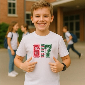 Tricou SIX SEVEN 67 Texturat Rosu Verde, din bumbac 100%, tricou alb, Copii | Dama | Barbat - Img 2