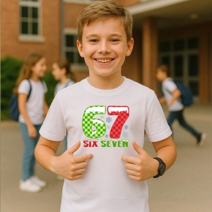 Tricou SIX SEVEN 67 Verde Rosu Clasic, din bumbac 100%, tricou alb, Copii | Dama | Barbat