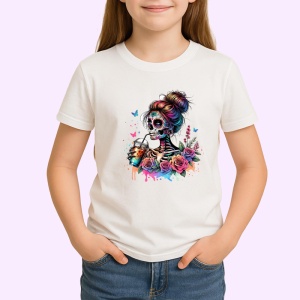 Tricou skeleton makeup flowers tattoos, fata cu machiaj schelet si flori tatuate, Copii | Dama | Barbat - Img 3