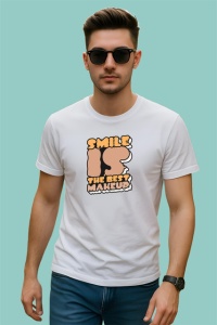 Tricou Smile Is The Best Makeup Font Retro Maro, din bumbac 100% , tricou alb pentru Copii | Dama | Barbat - Img 3