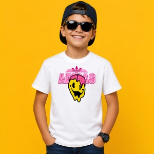 Tricou Smiley Face Melting Design Urban Neon Roz Streetwear Art, din bumbac 100% Copii | Dama | Barbat - Img 2