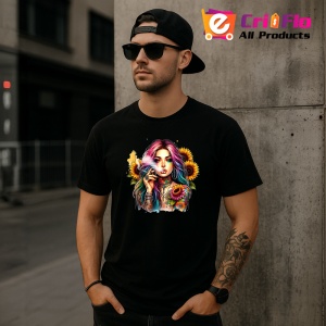 Tricou Smoking girl floral tattoo, fata care fumeaza cu tatuaj floral, Copii | Dama | Barbat , tricou negru - Img 11