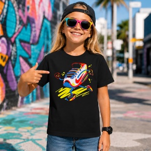 Tricou Sneaker Character Mergand Ilustratie Amuzanta Urban Street Style, din bumbac 100%, tricou negru, Copii | Dama | Barbat - Img 7