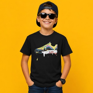 Tricou Sneaker Dripping Paint Galben Albastru Urban Melt Design, din bumbac 100%, tricou negru, Copii | Dama | Barbat - Img 3