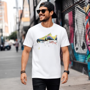 Tricou Sneaker Dripping Paint Galben Albastru Urban Melt Design, din bumbac 100% Copii | Dama | Barbat - Img 5