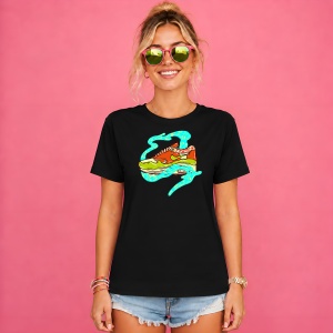 Tricou Sneaker Orange Neon Waves Design Urban Electric Vibe Art, din bumbac 100%, tricou negru, Copii | Dama | Barbat