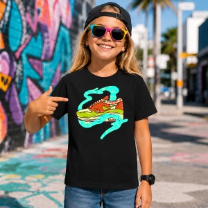 Tricou Sneaker Orange Neon Waves Design Urban Electric Vibe Art, din bumbac 100%, tricou negru, Copii | Dama | Barbat - Img 7