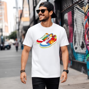 Tricou Sneakers Color Block Retro Vibe Urban Street Culture Design, din bumbac 100% Copii | Dama | Barbat - Img 5
