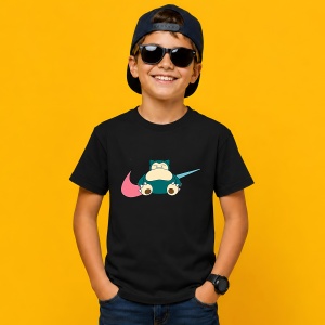 Tricou Snorlax Sleeping Chill Logo Urban Pokemon Aesthetic, din bumbac 100%, tricou negru, Copii | Dama | Barbat - Img 3