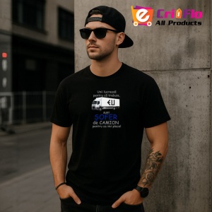 Tricou Sofer Camion Tir Ilustratie Transport, din bumbac 100%, tricou negru Barbat - Img 3