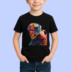 Tricou Soldat pe motor in flacari fundal artistic Copii | Dama | Barbat, culoare negru - Img 4