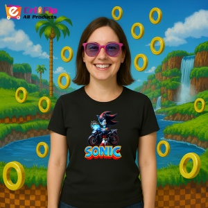 Tricou Sonic Shadow pe motocicleta - Viteza Intunecata Copii | Dama | Barbat - Img 3