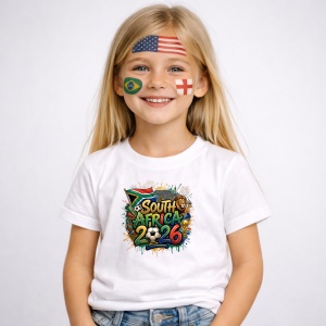 Tricou South Africa World Cup 2026 Fifa, din bumbac 100%, tricou alb, Copii | Dama | Barbat - Img 2