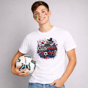 Tricou South Korea World Cup 2026 Fifa, din bumbac 100%, tricou alb, Copii | Dama | Barbat - Img 3
