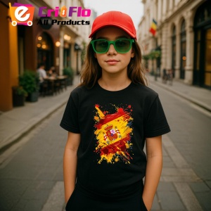 Tricou Spain Steag Splash Art, Copii | Dama | Barbat, culoare negru - Img 8