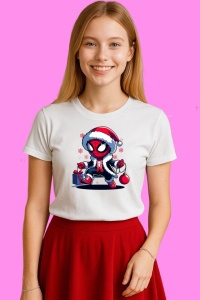 Tricou Spider Man Christmas Cu Sac Cadouri Si Turta Dulce, din bumbac 100%, tricou alb, Copii | Dama | Barbat - Img 3