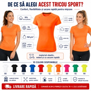 Tricou sport damă Malfini Destiny 176, extra dry, slim fit, 95% micro poliester, XS–2XL, 10 culori - Img 2