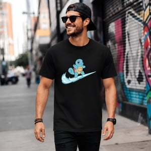 Tricou Squirtle Surfing Wave Logo Albastru Urban Street Art, din bumbac 100%, tricou negru, Copii | Dama | Barbat - Img 5