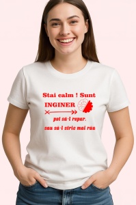 Tricou stai calm sunt inginer pot sa l repar sau sa l stric mai rau mesaj ironic, Copii | Dama | Barbat - Img 3