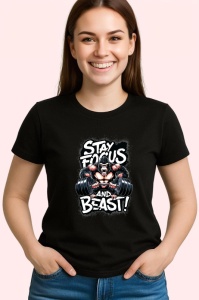 Tricou Stay Focus And Beast Bodybuilder, Copii | Dama | Barbat, culoare negru - Img 4
