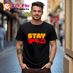 Tricou Stay Wild, din bumbac 100%, tricou negru, Dama | Barbat - Img 3