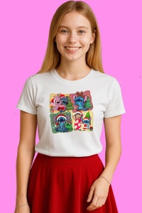 Tricou Stitch Craciun Patrate Colorate, din bumbac 100%, tricou alb, Copii | Dama | Barbat