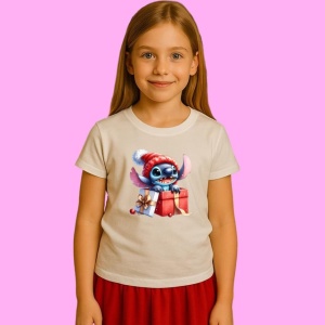 Tricou Stitch Cu Cadou Si Caciula Rosie, din bumbac 100%, tricou alb, Copii | Dama | Barbat - Img 2