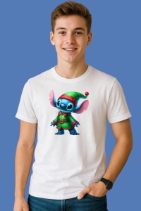 Tricou Stitch Elf De Craciun, din bumbac 100%, tricou alb, Copii | Dama | Barbat - Img 2