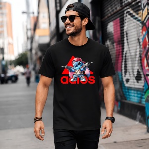 Tricou Stitch Hip Hop Rebel Urban Red Street Fashion, din bumbac 100%, tricou negru, Copii | Dama | Barbat - Img 5