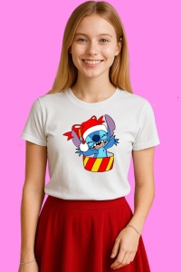 Tricou Stitch In Cutie Cadou Craciun, din bumbac 100%, tricou alb, Copii | Dama | Barbat