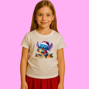 Tricou Stitch Jucandu Se Cu Instalatie De Lumini, din bumbac 100%, tricou alb, Copii | Dama | Barbat - Img 2