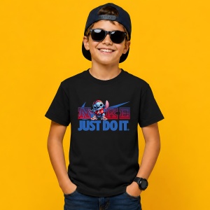 Tricou Stitch Logo Colorat Just Do It, din bumbac 100%, tricou negru, Copii | Dama | Barbat - Img 3