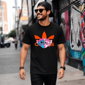 Tricou Stitch Si Angel Imbratisare Logo Portocaliu Urban Love Vibe, din bumbac 100%, tricou negru, Copii | Dama | Barbat - Img 5