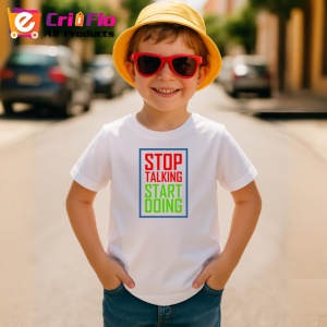 Tricou Stop Talking Start Doing Text Verde Rosu, din bumbac 100% , tricou alb pentru Copii | Dama | Barbat - Img 4