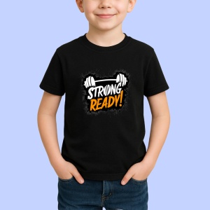 Tricou Strong Ready Haltere Text Portocaliu, Copii | Dama | Barbat, culoare negru - Img 3