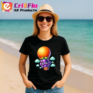 Tricou Strugure amuzant de vara cu balonul cu aer, Fructe, Copii | Dama, culoare negru - Img 11