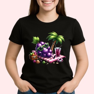 Tricou Strugure amuzant de vara la soare, Fructe, Copii | Dama, culoare negru - Img 2