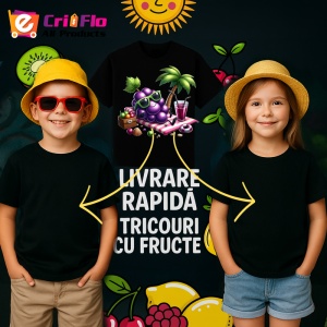 Tricou Strugure amuzant de vara la soare, Fructe, Copii | Dama, culoare negru - Img 6