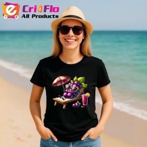 Tricou Strugure amuzant de vara pe sezlong, Fructe, Copii | Dama, culoare negru - Img 11