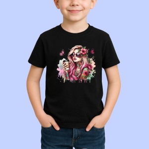 Tricou Summer hat woman floral elegance, femeie cu palarie de vara si eleganta florala, Copii | Dama | Barbat , tricou negru - Img 2