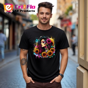 Tricou Sunflower cascade tattoo girl, fata cu cascada de floarea soarelui si tatuaje, Copii | Dama | Barbat , tricou negru - Img 10