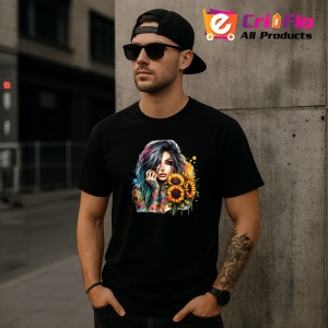Tricou Sunflower eye rainbow girl, fata curcubeu cu floarea soarelui in ochi, Copii | Dama | Barbat , tricou negru - Img 11