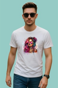 Tricou sunglasses girl rainbow style tattooed, fata cu ochelari stil curcubeu si tatuaje, Copii | Dama | Barbat - Img 2