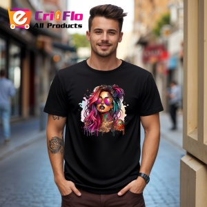 Tricou Sunglasses girl rainbow style tattooed, fata cu ochelari stil curcubeu si tatuaje, Copii | Dama | Barbat , tricou negru - Img 10