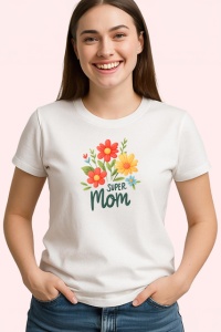 Tricou Super Mom Flori Colorate Gradina V1, din bumbac 100% , tricou alb pentru Dama - Img 2